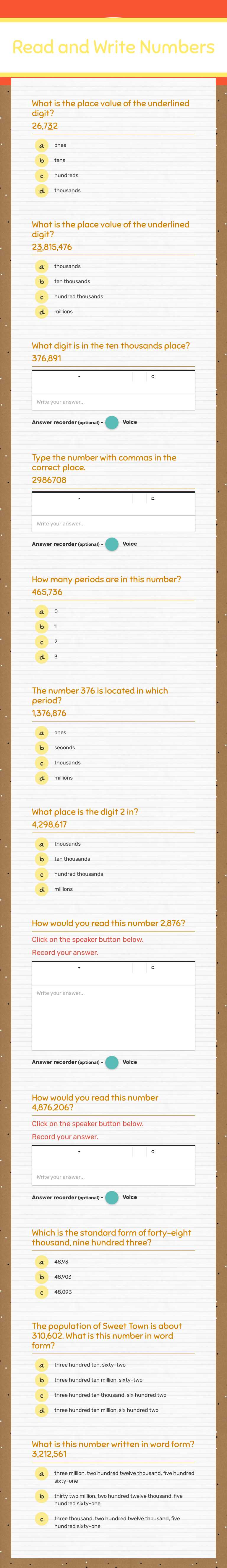 Read and Write Numbers worksheet preview image