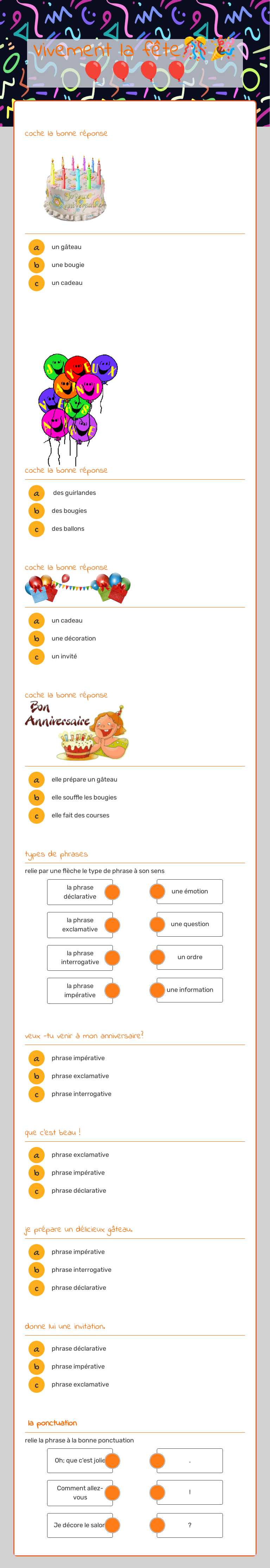 Vivement la fête🎊🎉🎈🎈🎈🎈 worksheet preview image