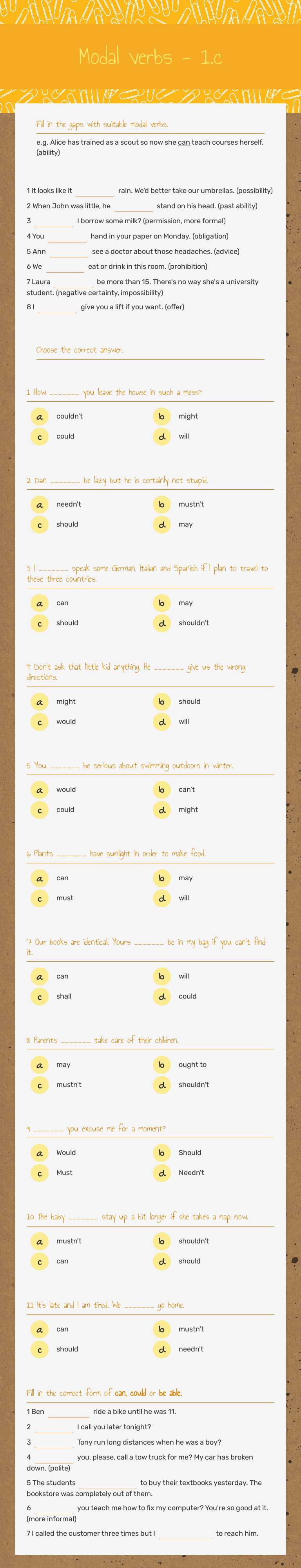 Modal verbs - 1.c worksheet preview image