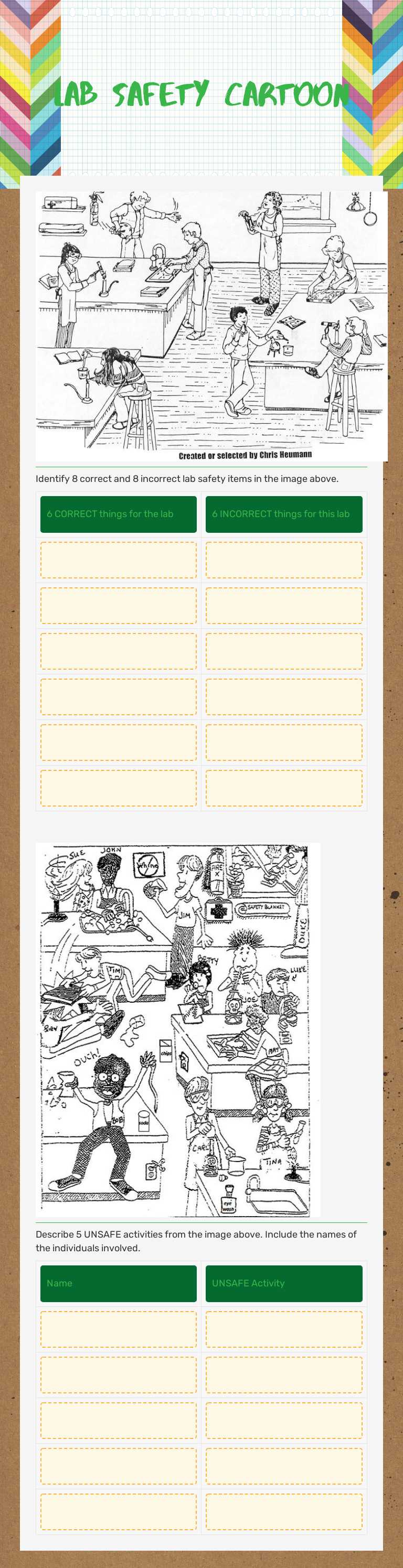 Lab safety cartoon worksheet preview image