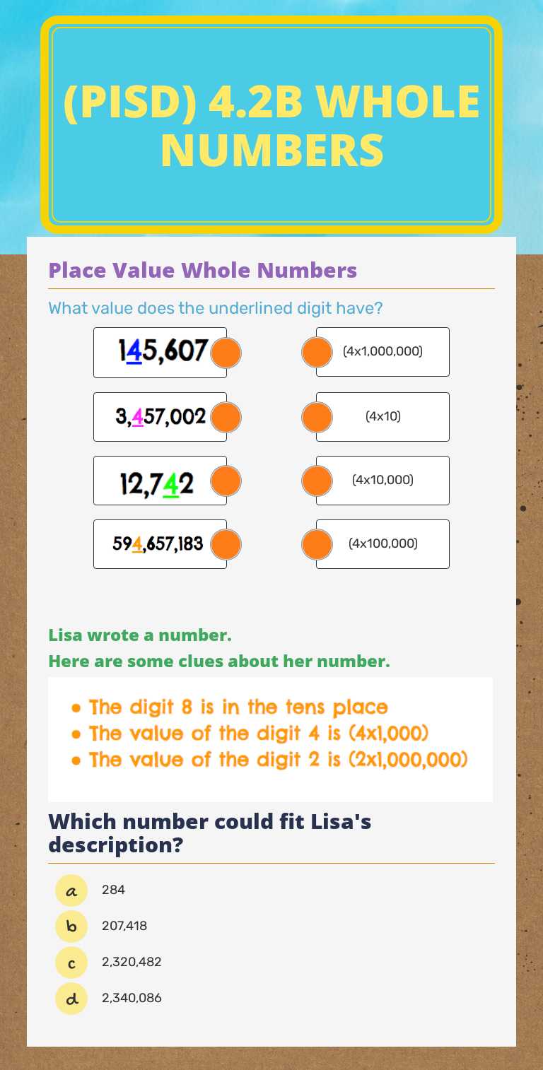 (PISd) 4.2B Whole numbers Grade 4 worksheet preview