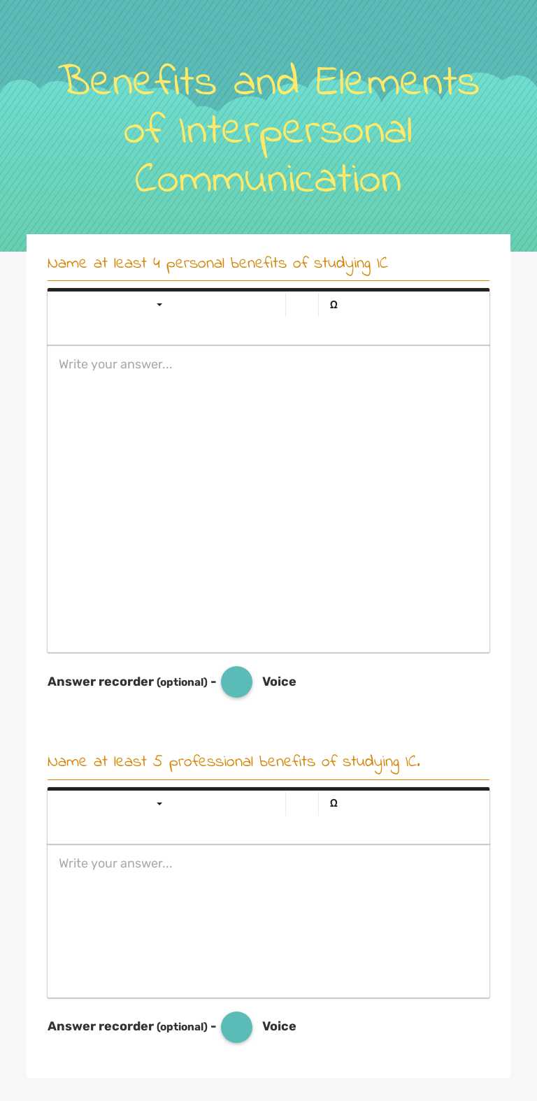 Benefits and Elements of Interpersonal Communication worksheet preview image