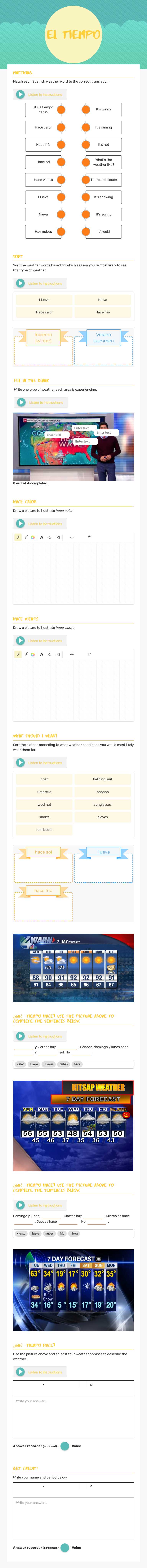 El Tiempo worksheet preview image