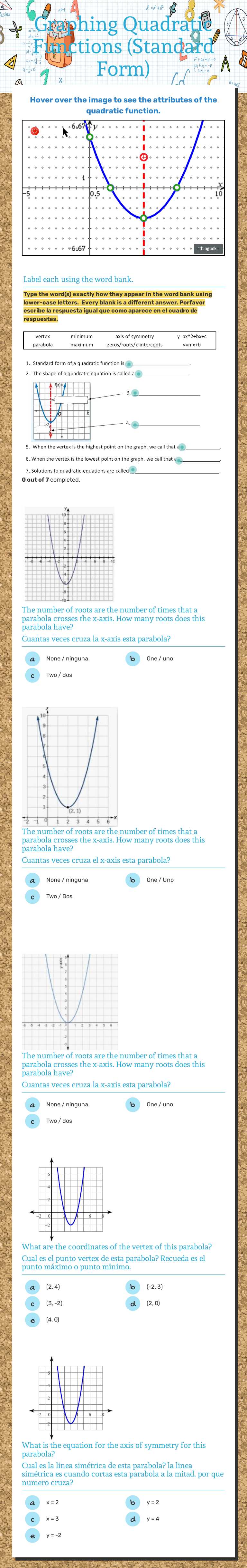 Graphing Quadratic Functions (Standard Form) worksheet preview image