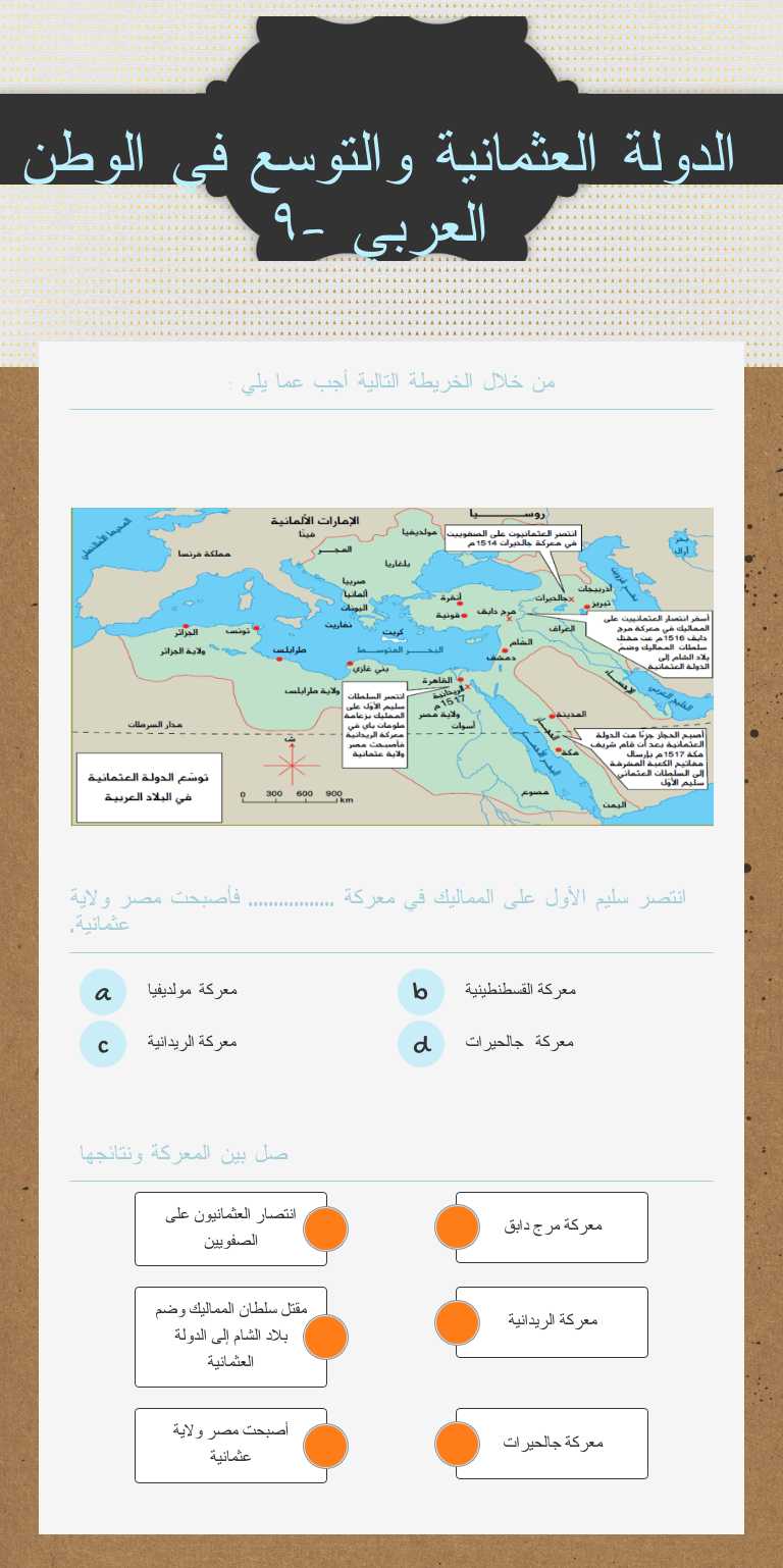 الدولة العثمانية والتوسع في الوطن العربي -٩ Grade 9 worksheet preview