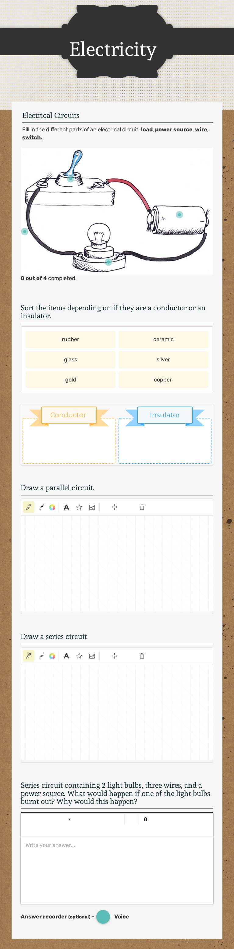 Electricity worksheet preview image