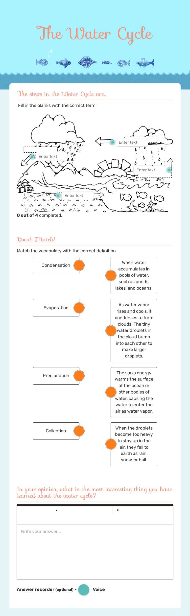The Water Cycle by ROOSEVELT WILLIS | Interactive Worksheet | Wizer.me