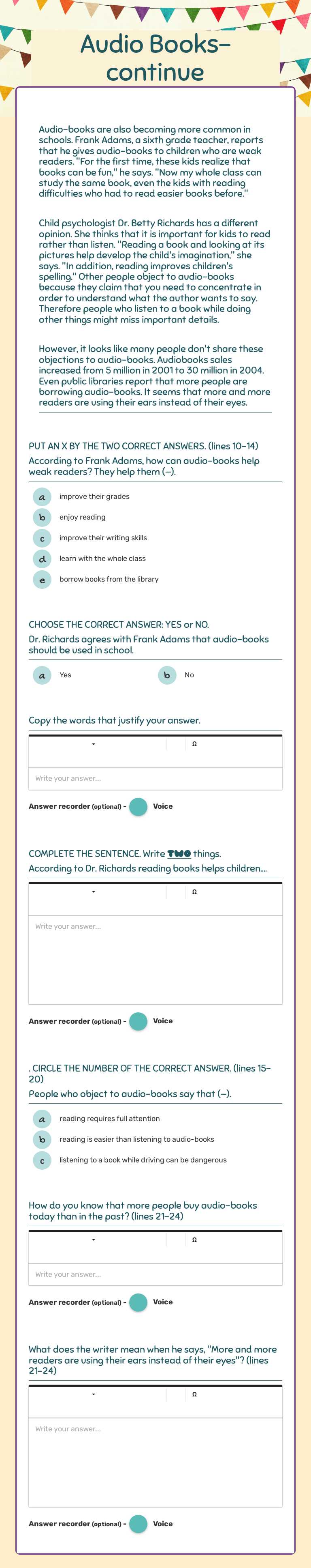 Audio Books- continue Grade 11 worksheet preview
