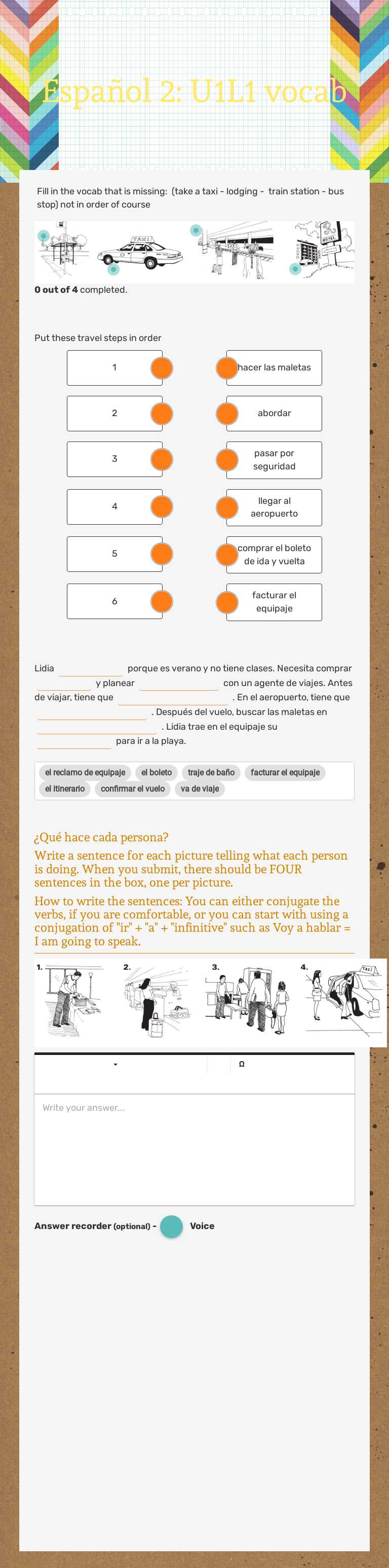 Español 2: U1L1 vocab worksheet preview image