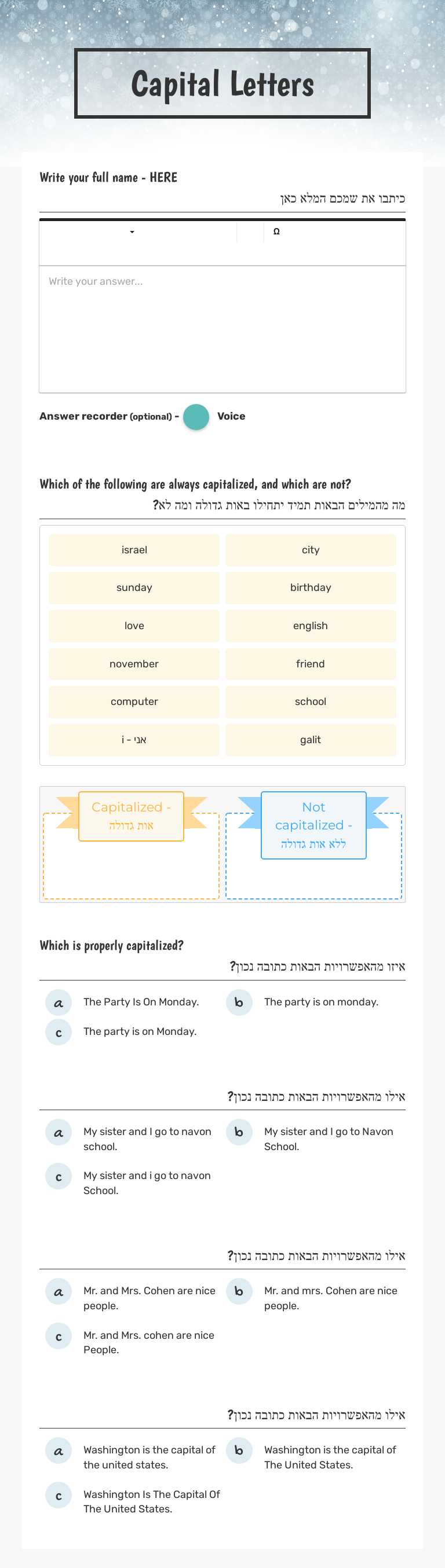 Capital Letters worksheet preview image