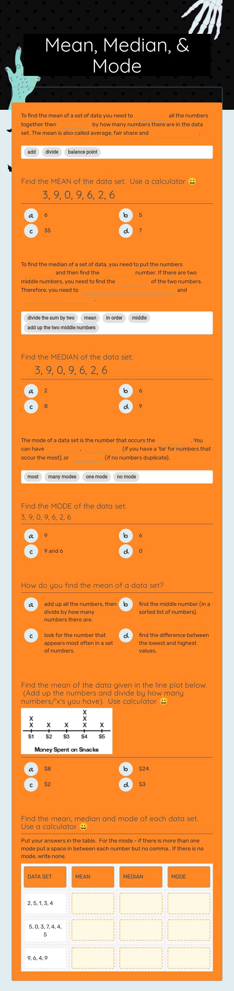 Mean, Median, & Mode worksheet preview image