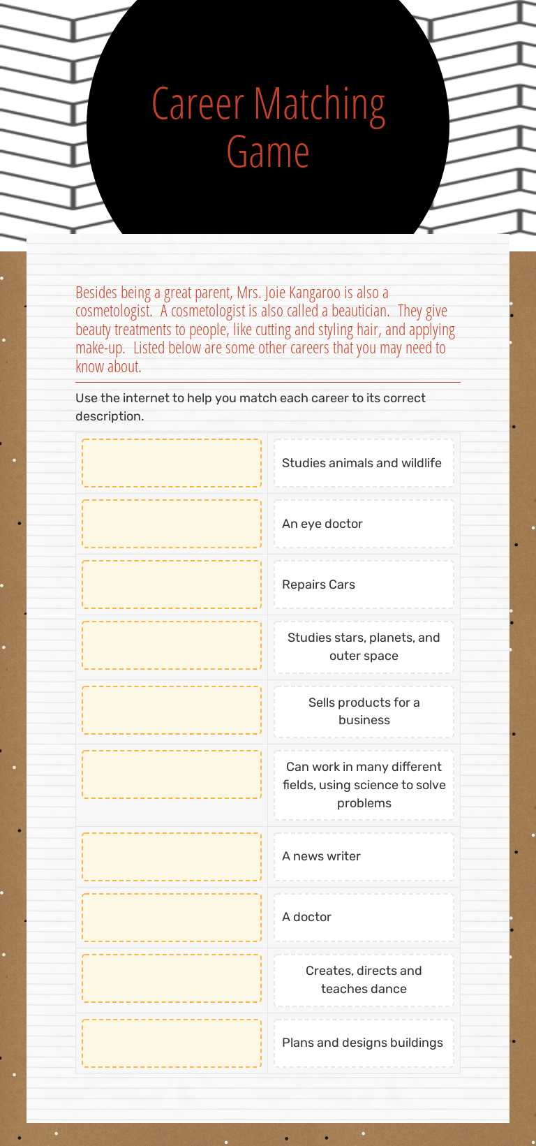 Career Matching Game worksheet preview image