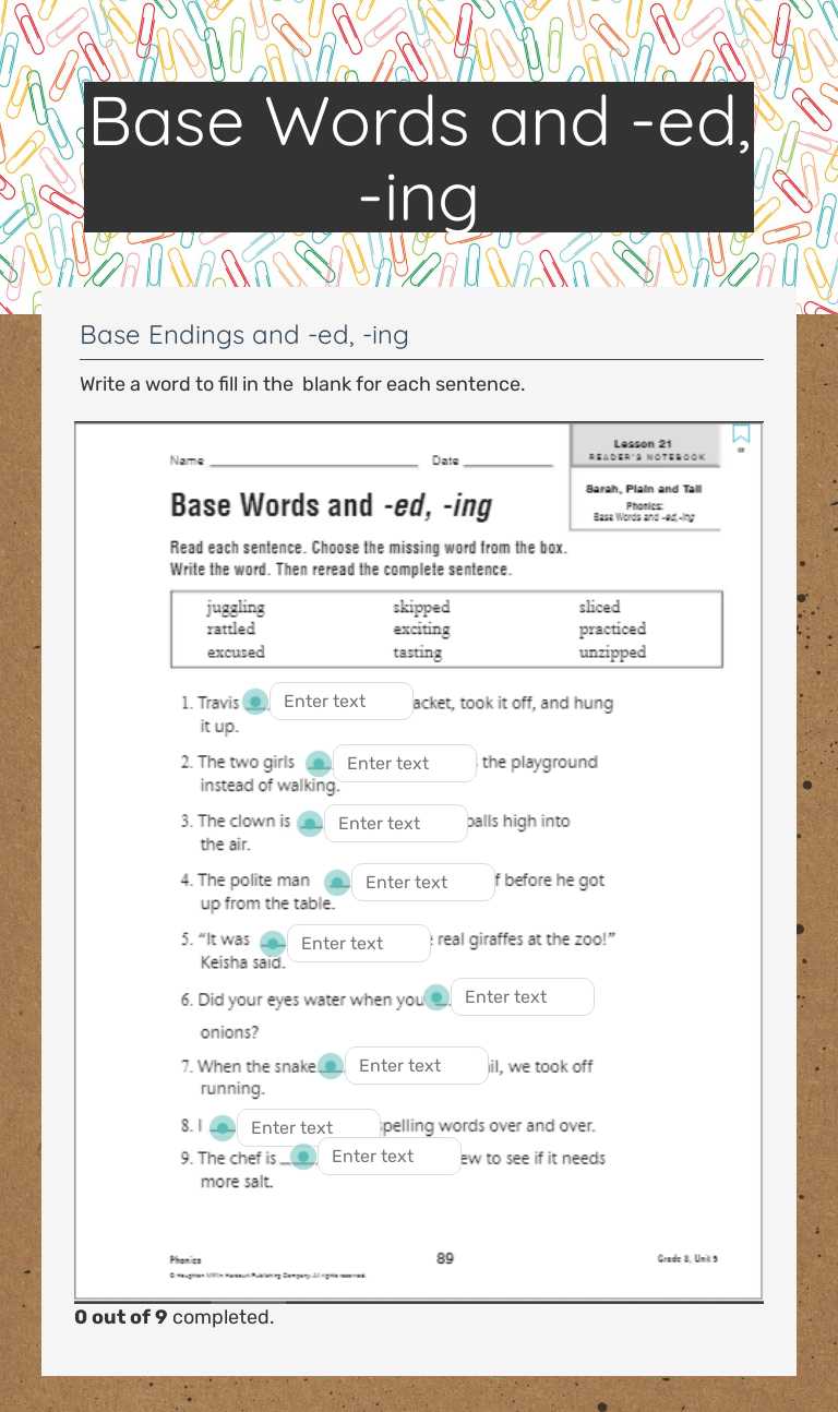Base Words and -ed, -ing worksheet preview image