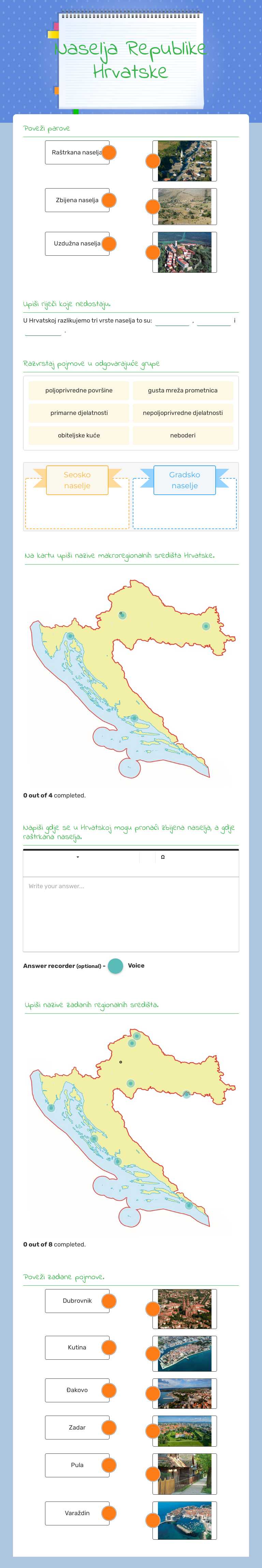 Naselja Republike Hrvatske worksheet preview image