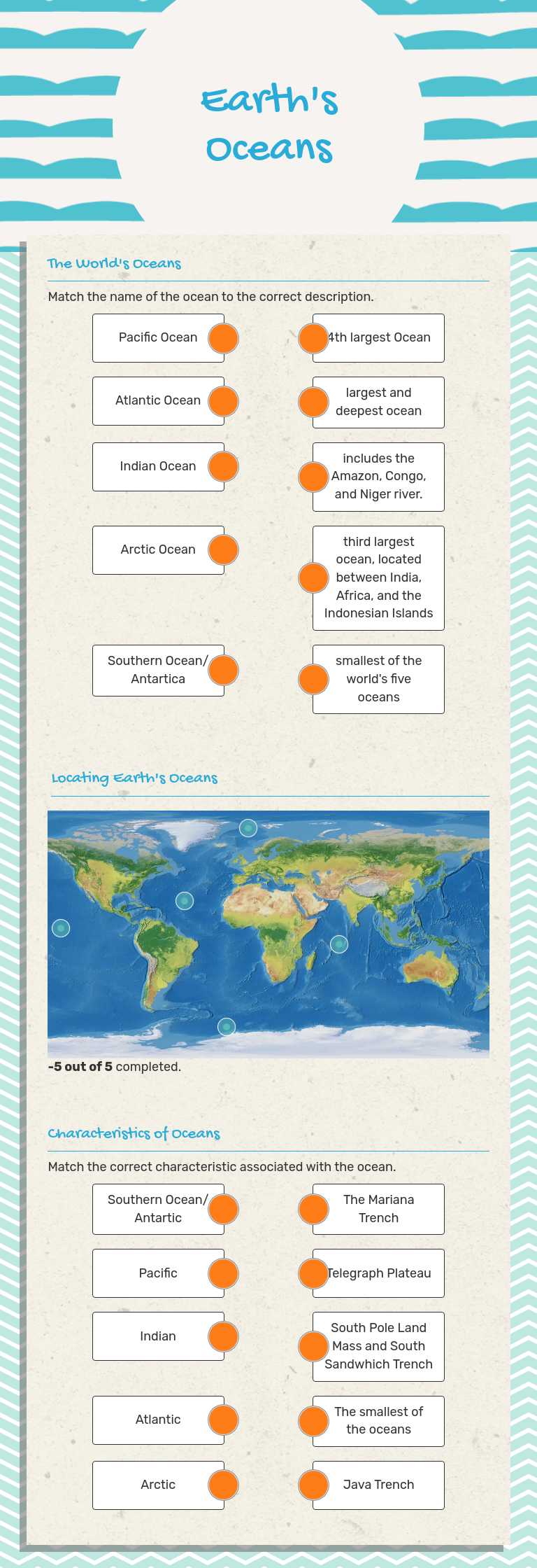 Earth's Oceans Grade 5 worksheet preview