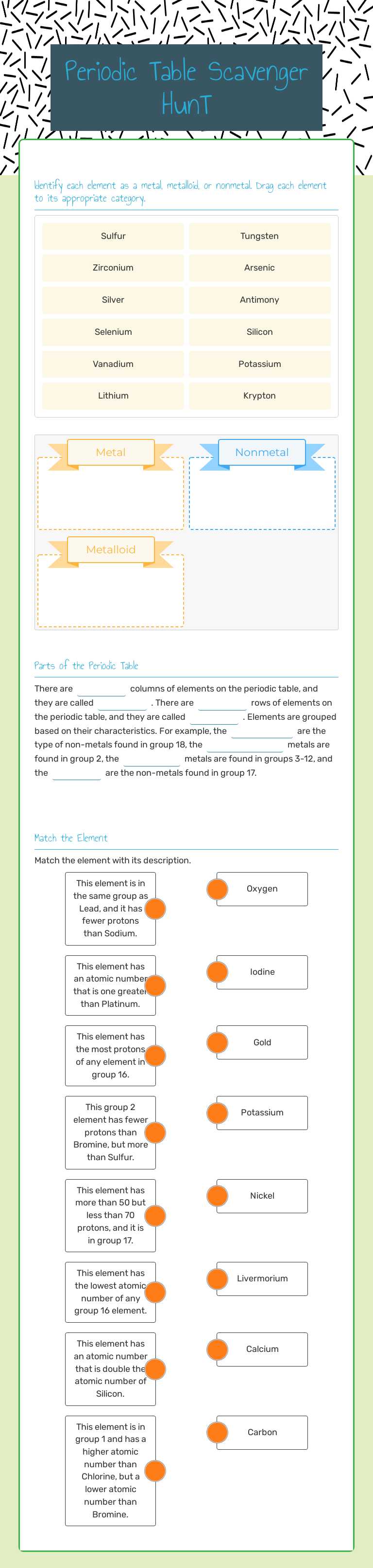 Periodic Table Scavenger HunT worksheet preview image