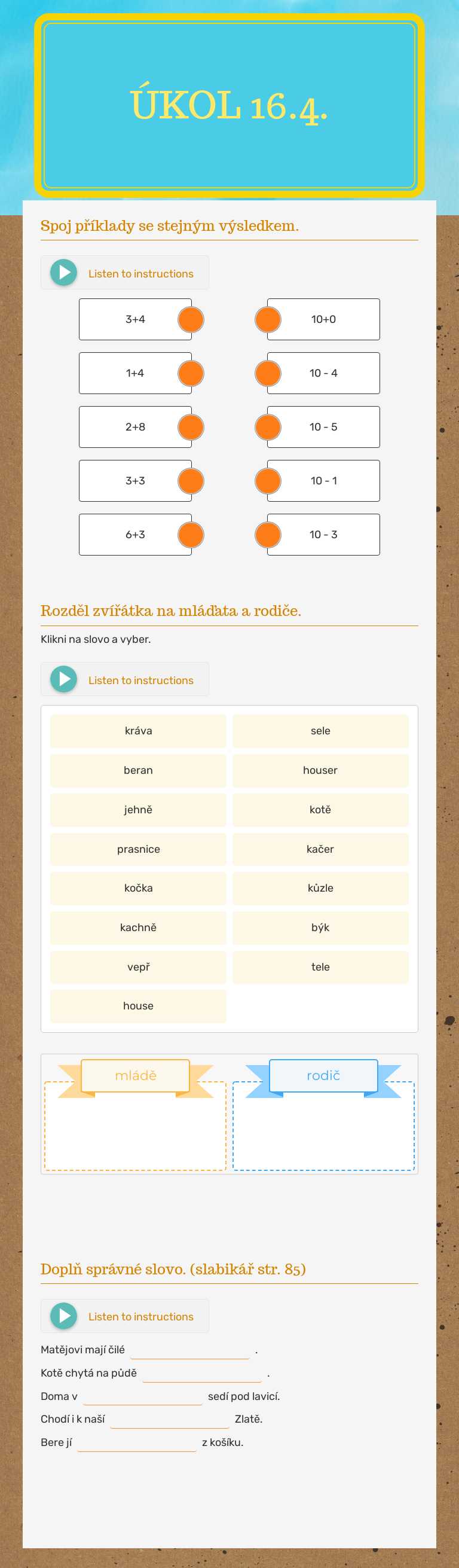 úkol 16.4. Grade 1 worksheet preview