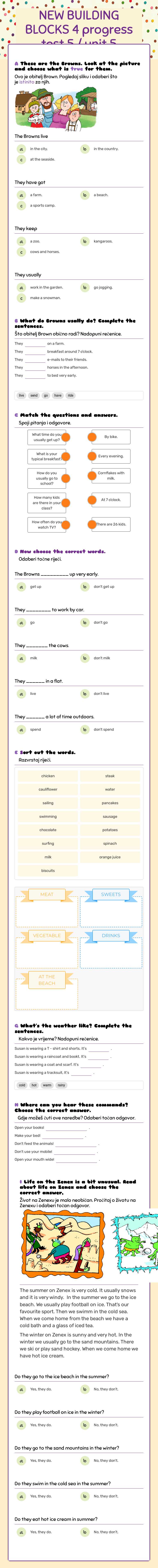 NEW BUILDING BLOCKS 4 progress test 5 / unit 5 Grade 4 worksheet preview