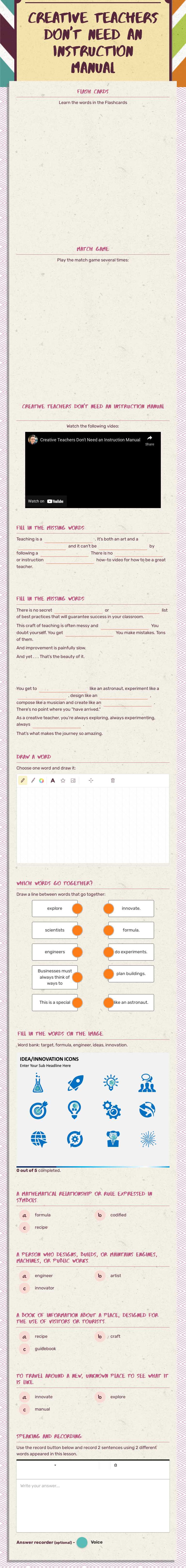 Creative Teachers Don't Need an Instruction Manual Grade 11 worksheet preview