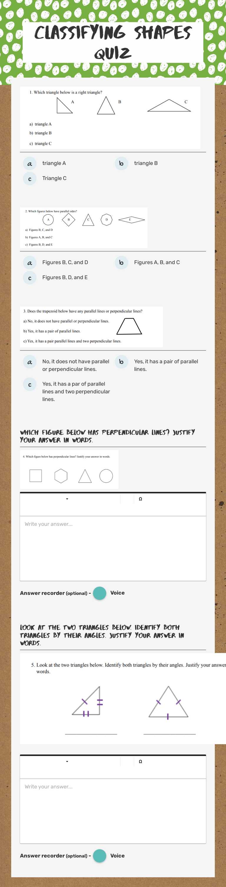 Classifying Shapes Quiz worksheet preview image