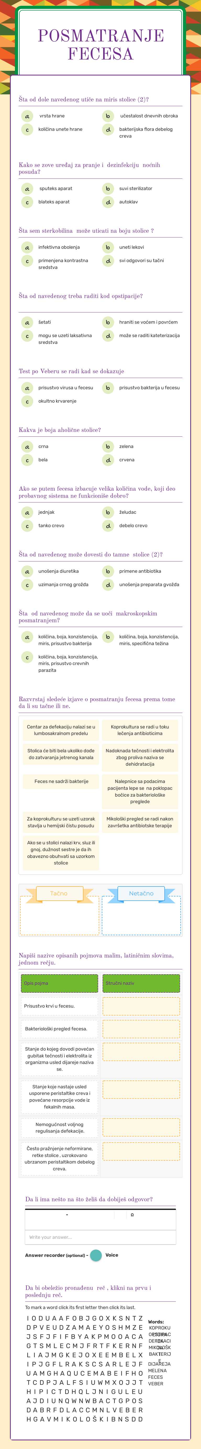Posmatranje fecesa Grade 10 worksheet preview