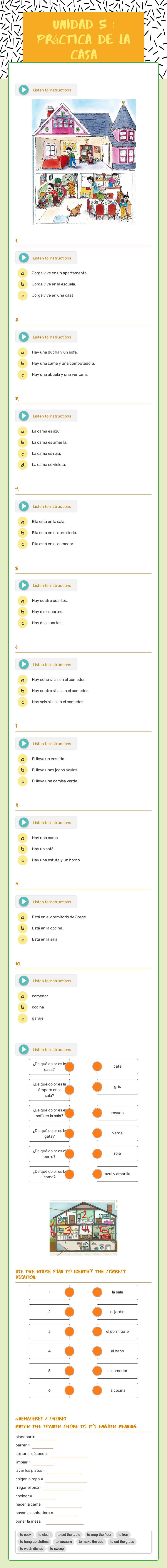 UNIDAD 5 :  Práctica de La Casa Grade 7 worksheet preview