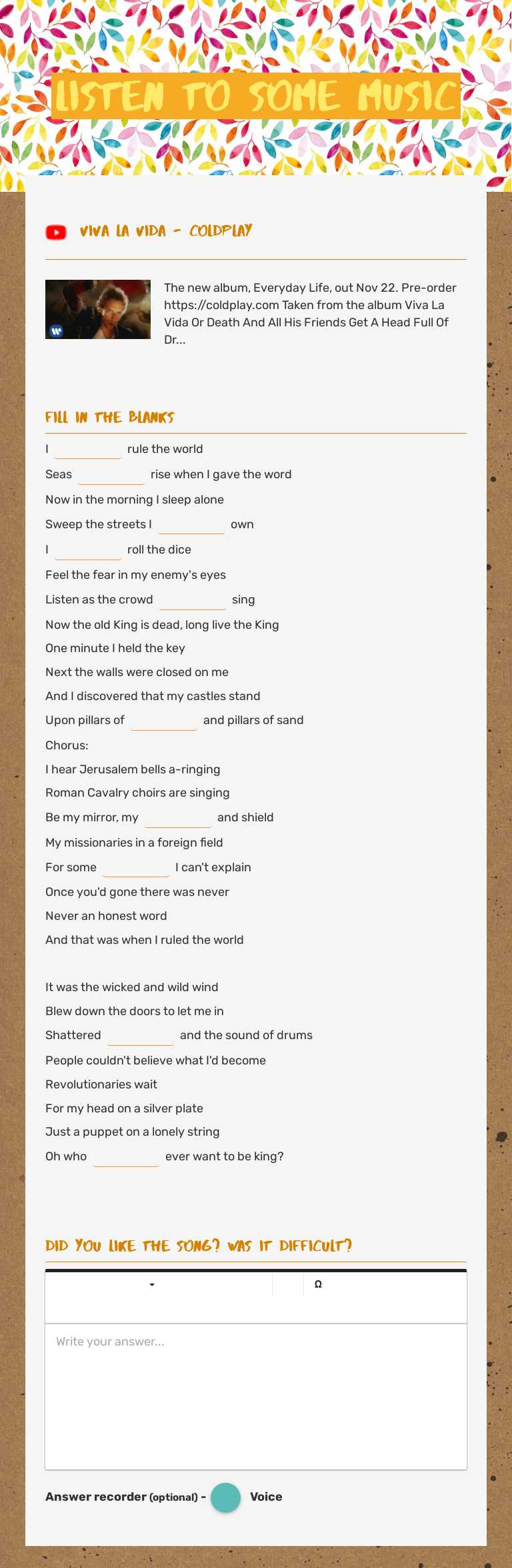 Listen to some music Grade 12 worksheet preview