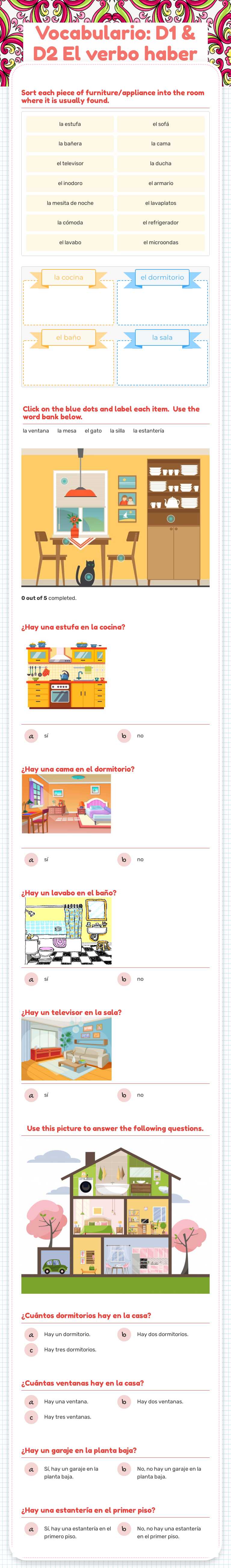 Vocabulario: D1 & D2 El verbo haber worksheet preview image