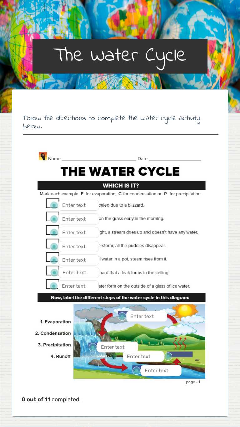 The Water Cycle by Katherine Treadaway | Interactive Worksheet | Wizer.me