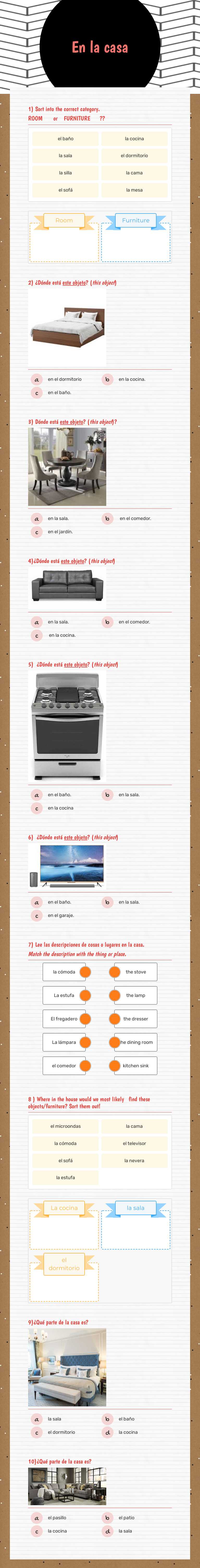 En la casa Grade 7 worksheet preview