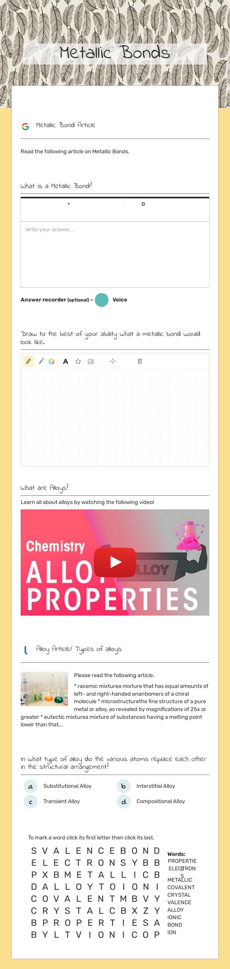 Metallic Bonds worksheet preview image