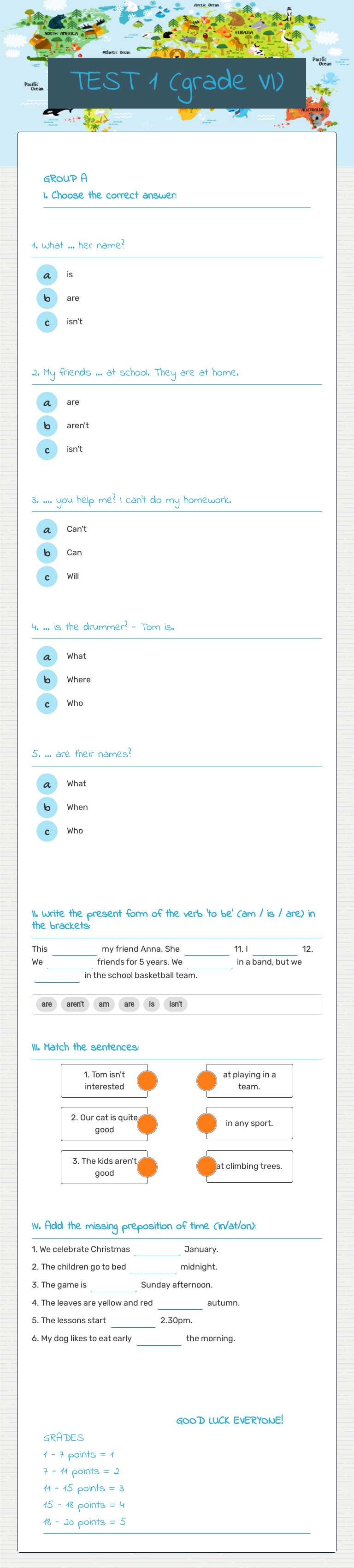 TEST 1             
  (grade VI) worksheet preview image