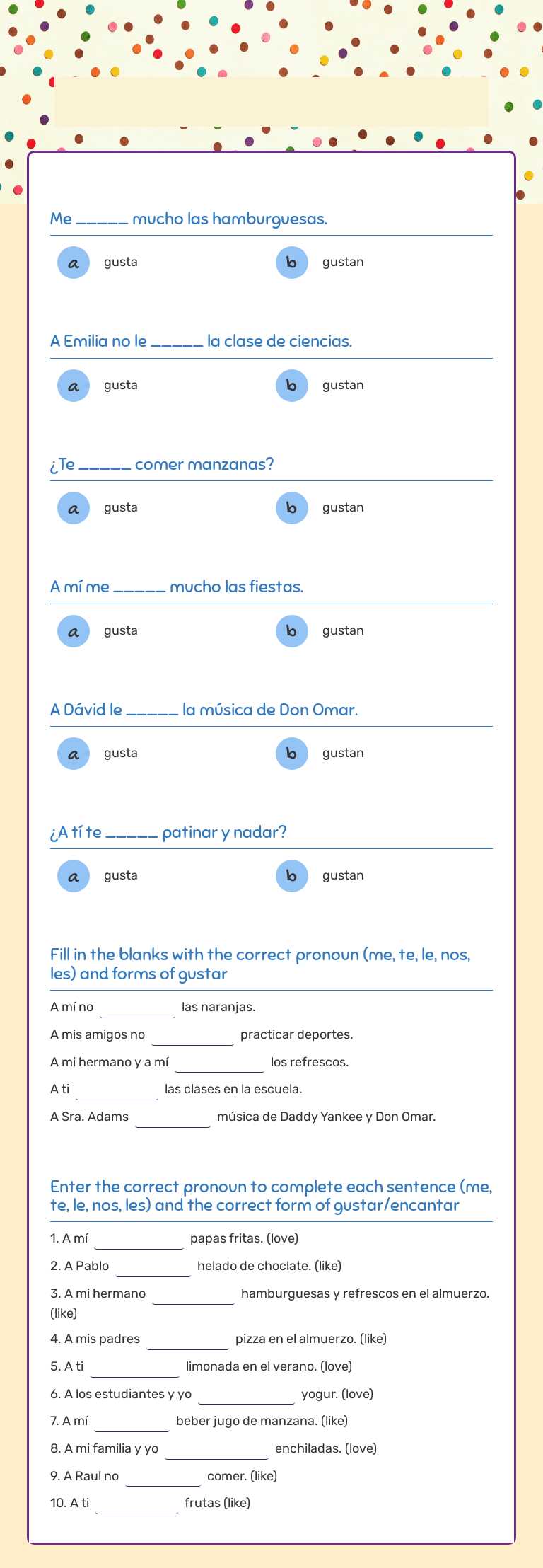 Gustar ws 1 worksheet preview image