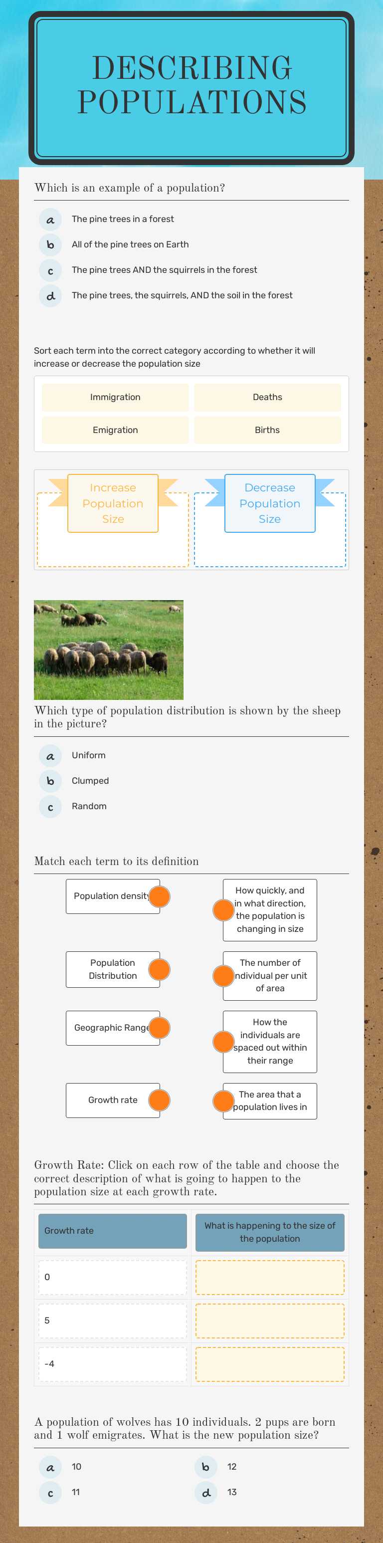 Describing Populations worksheet preview image
