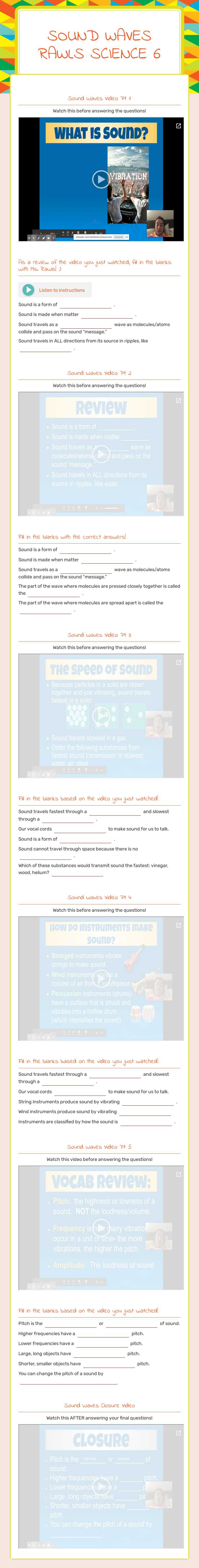 SOUND WAVES 
RAWLS SCIENCE 6 worksheet preview image