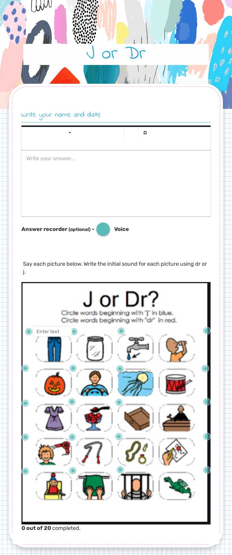 J or Dr worksheet preview image