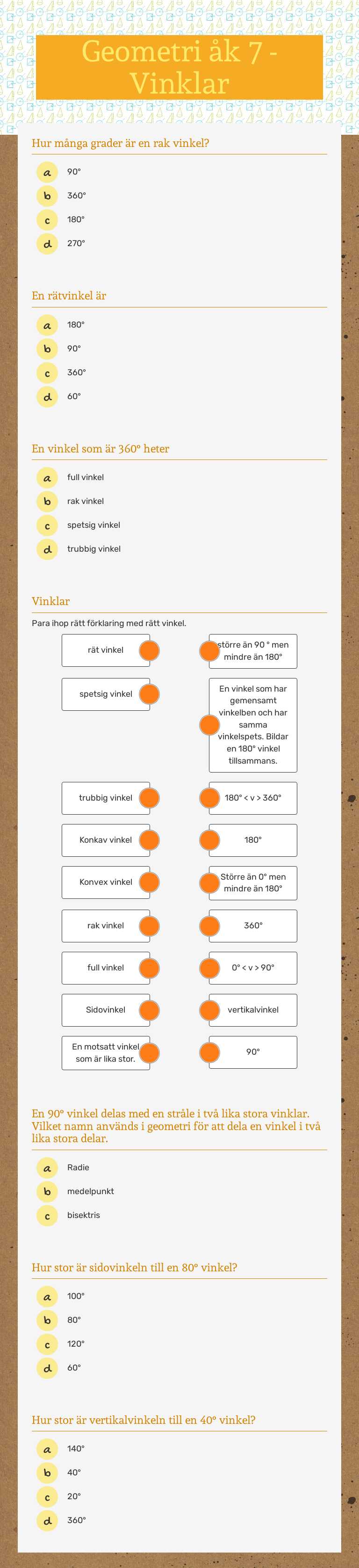 Geometri åk 7 - Vinklar Grade 7 worksheet preview