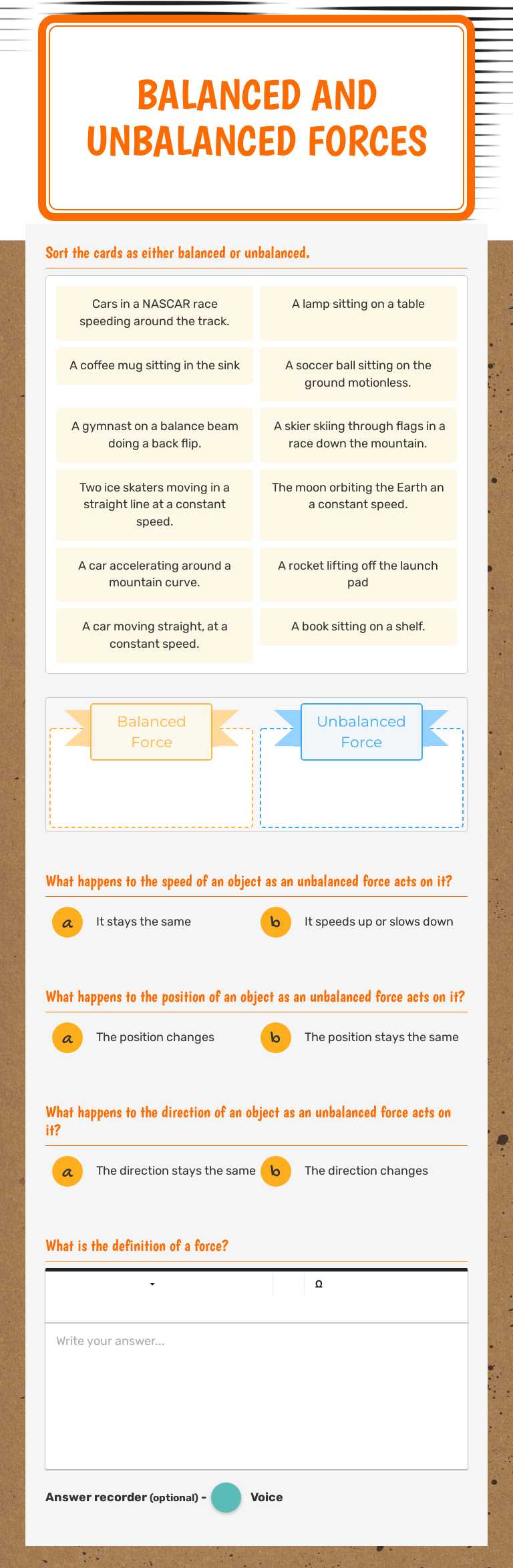 Balanced and Unbalanced Forces by Lauren Draper | Interactive Worksheet ...