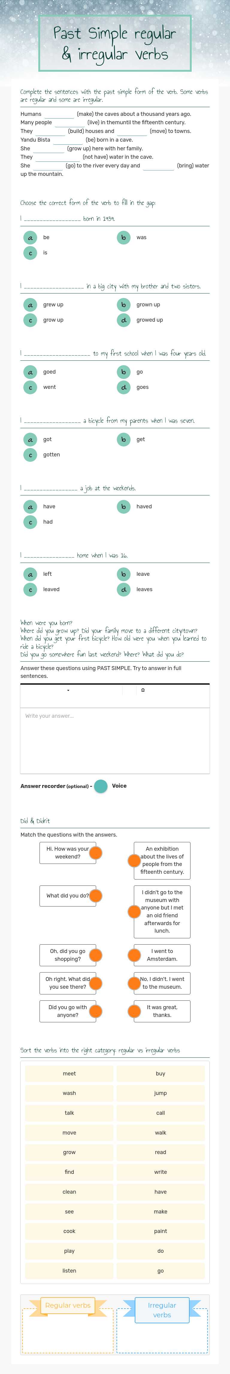 Past Simple regular & irregular verbs worksheet preview image