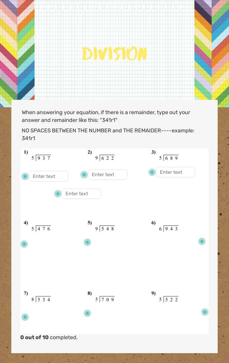 dIVISION worksheet preview image