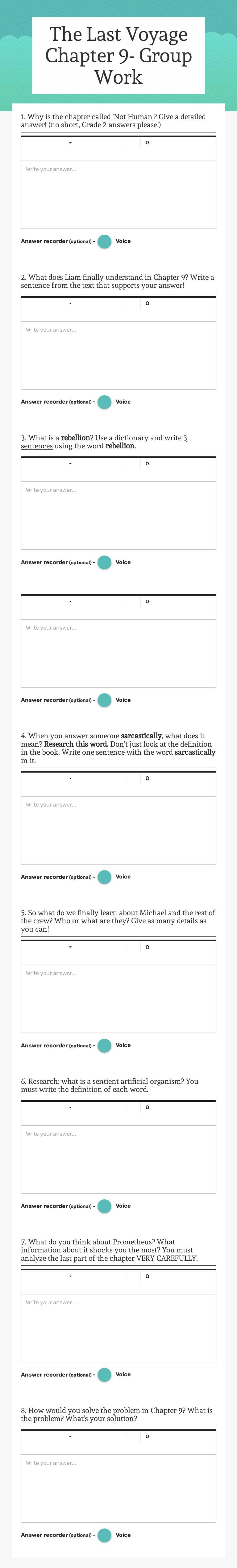 The Last Voyage Chapter 9- Group Work worksheet preview image