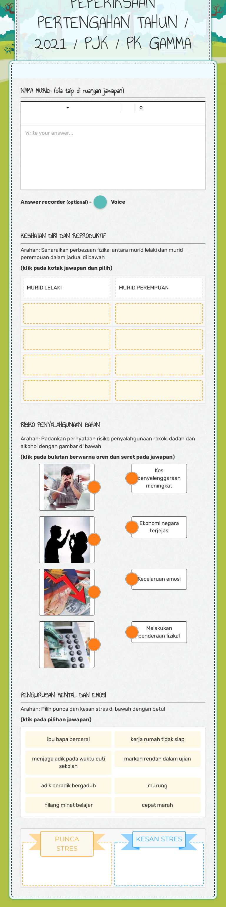 PEPERIKSAAN PERTENGAHAN TAHUN / 2021 / PJK / PK GAMMA worksheet preview image