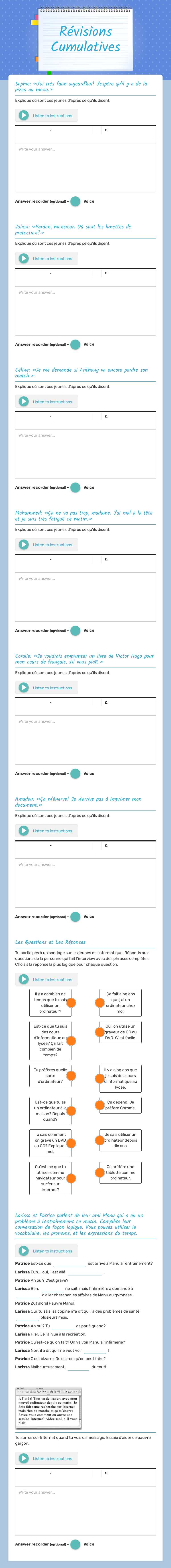 Révisions Cumulatives worksheet preview image