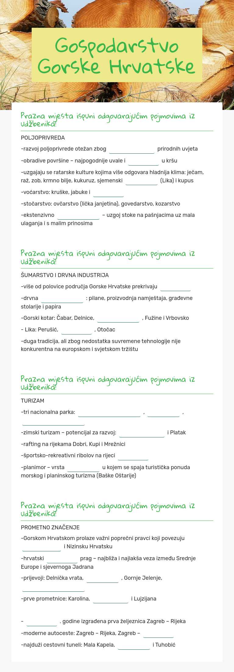Gospodarstvo Gorske Hrvatske worksheet preview image