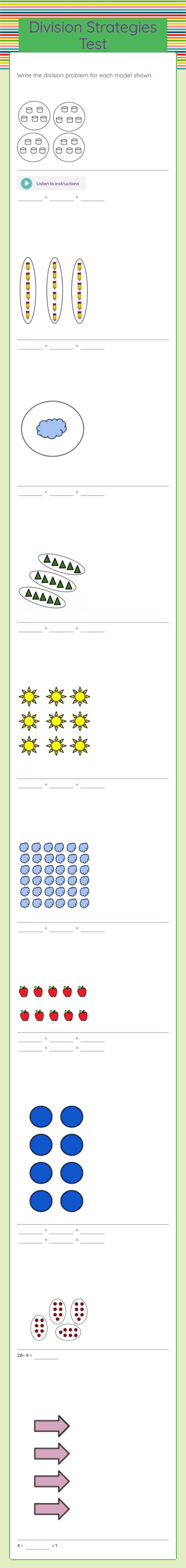 Division Strategies Test Grade 3 worksheet preview