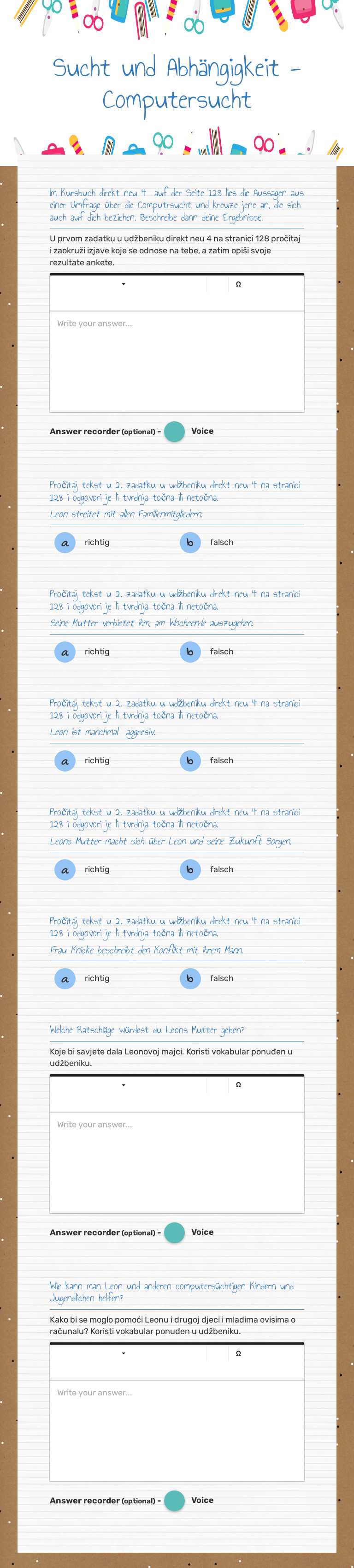 Sucht und Abhängigkeit - Computersucht worksheet preview image