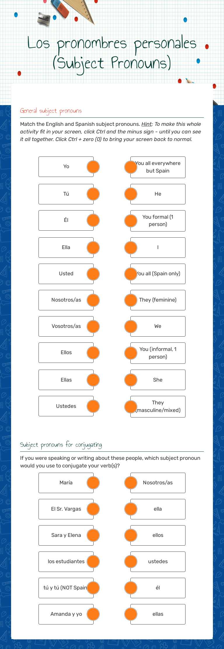 Los pronombres personales                      (Subject Pronouns) worksheet preview image