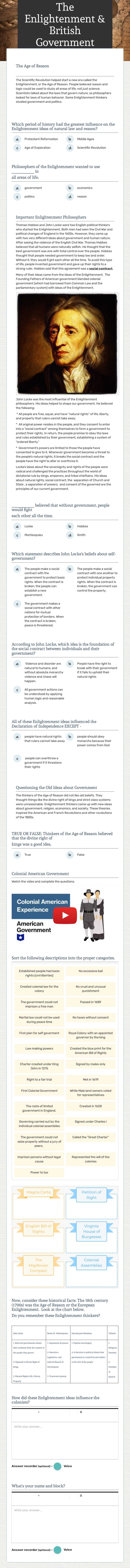 The Enlightenment & British Government Traditions worksheet preview image
