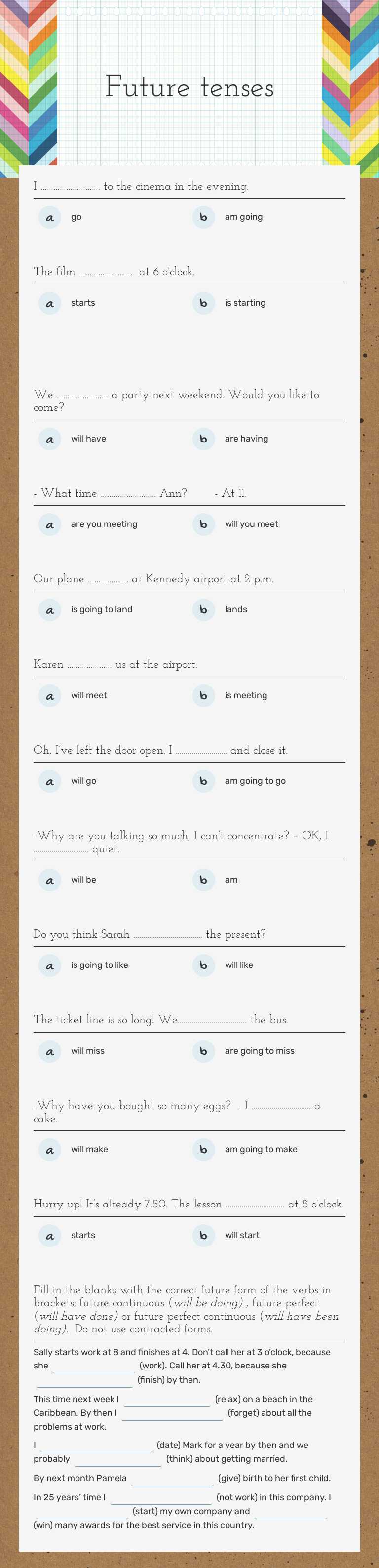 Future tenses worksheet preview image