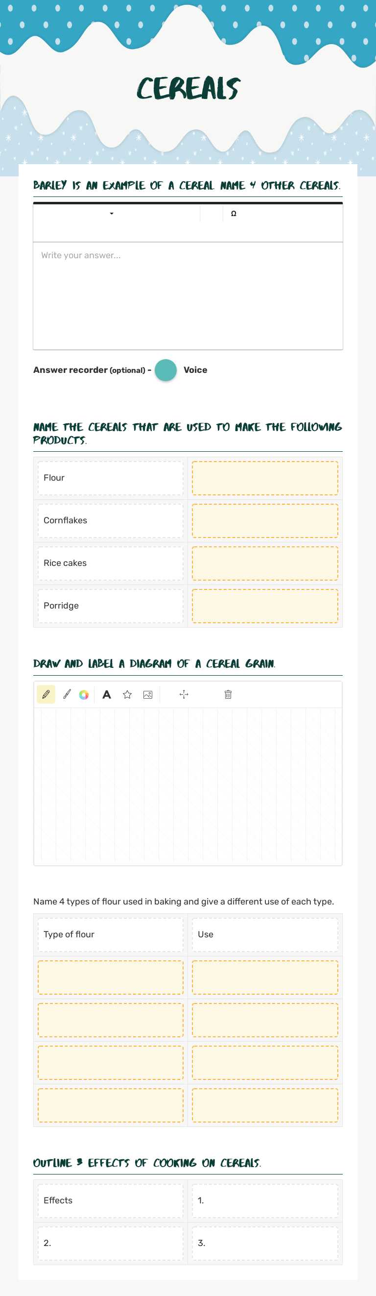 Cereals worksheet preview image